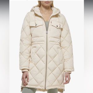 Levi's Women's Soft Sherpa Lined Diamond Quilted Long Parka Jacket XL Cream